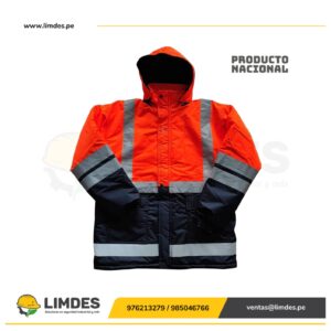Casaca térmica impermeable dos colores Naranja y Azul