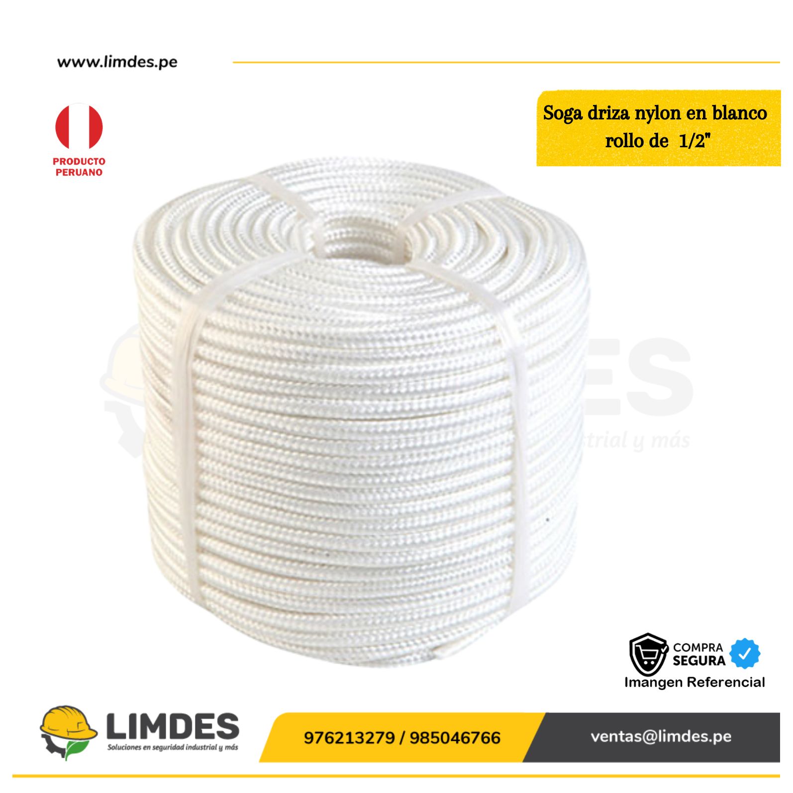 Soga driza nylon color blanco de 1/2″