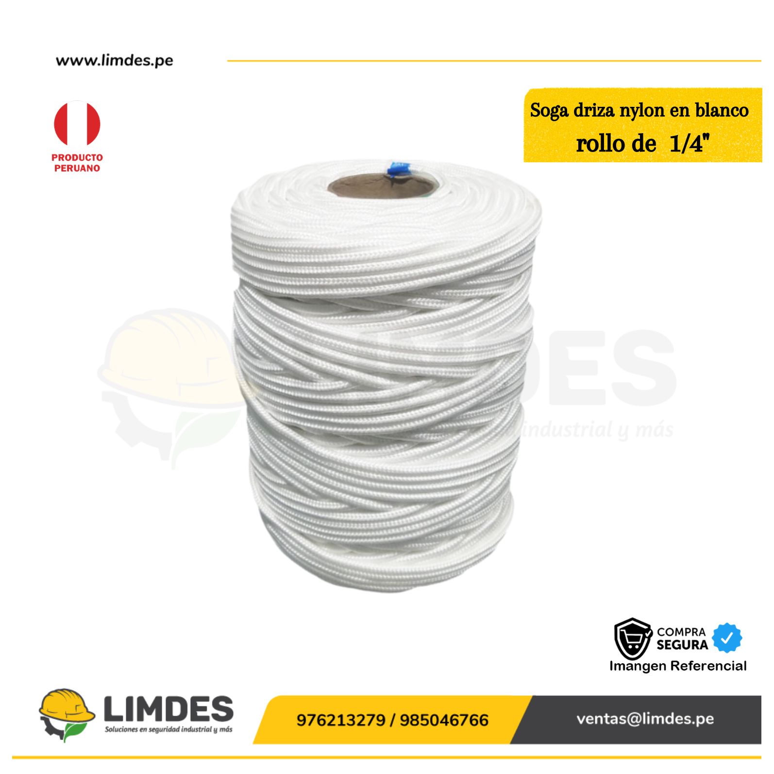 Soga driza nylon color blanco de 1/4″